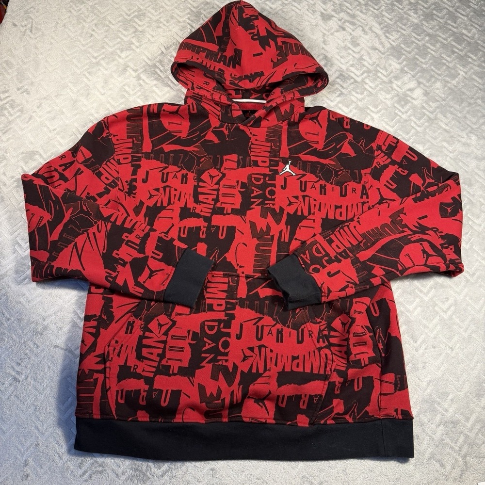 Nike Jordan Essentials Hoodie Mens XL Red Black Jumpman Fleece Pullover